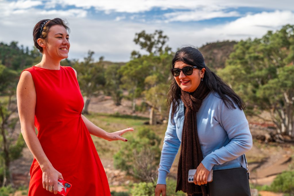Shamsa (right) sharing a candid moment with Alica Tamang (left), Indigenous Engagement Adviser at Australia Awards – South Asia & Mongolia, during their study tour at the Ikara–Flinders Ranges National Park.