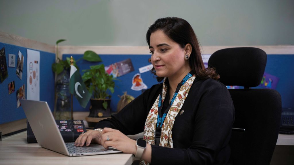 Zarqa photographed at her workplace.