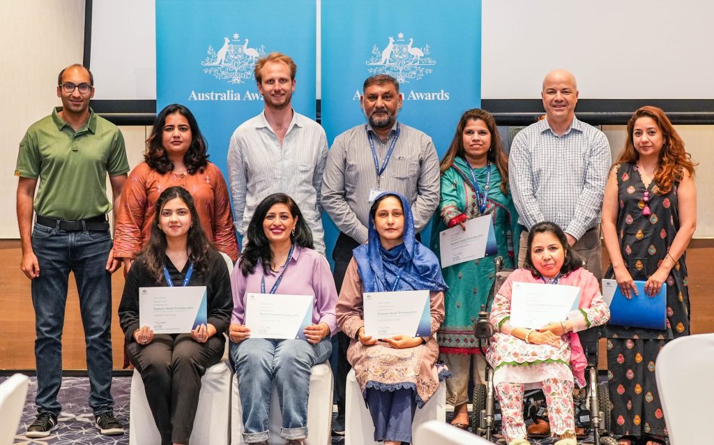 Umme (front row, second from right) after receiving her certificate of participation at the 2025 Regional Alumni Workshop in Colombo, themed ‘From Inclusion to Equity: Development for All’.
